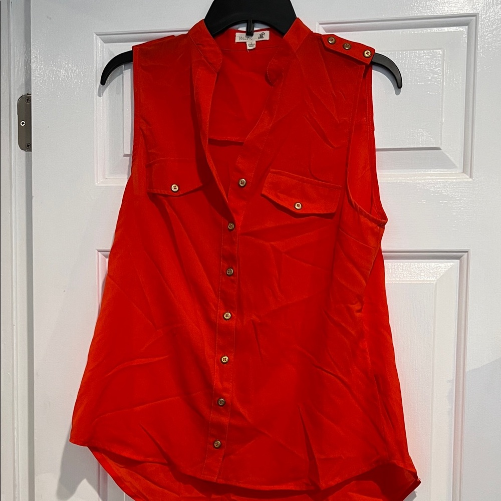 Mine Red Sleeveless Blouse with Button Detail